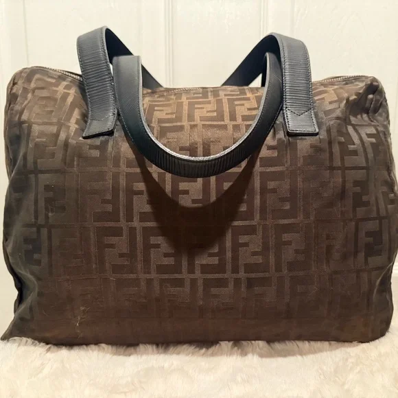 FENDI FF ZUCCA NYLON LEATHER MONOGRAM TRAVEL BAG TOTE PURSE UNISEX - Picture 3 of 16